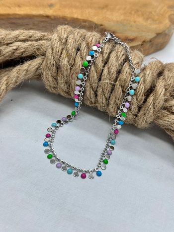 Braceydd cheville acier inoxydable argent et breloques en émail multicolore