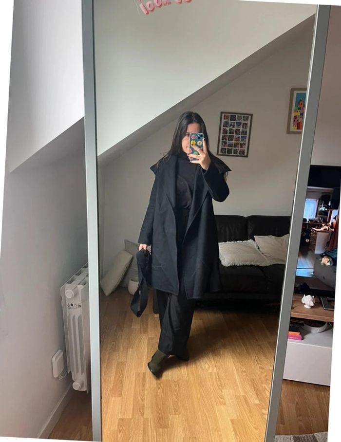 Manteau mi long noir élégant M - photo numéro 6