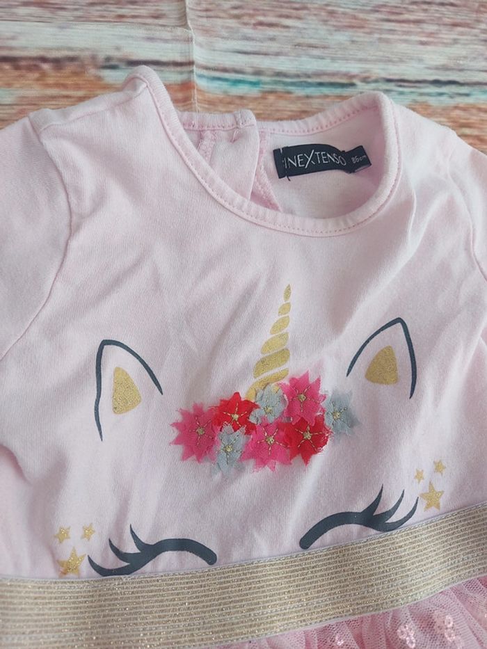 Robe fille 18 mois rose licorne sequins inextenso - photo numéro 2