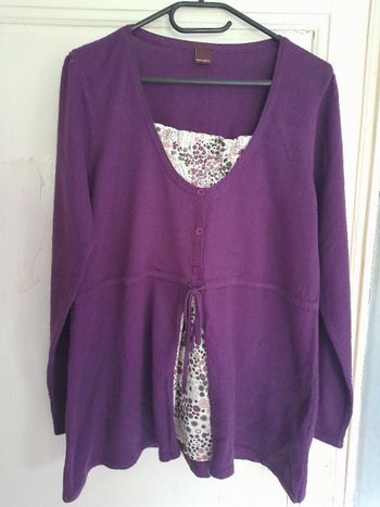 Pull violet en maille et imprimé fleuri, marque Blanche porte, taille 42/44