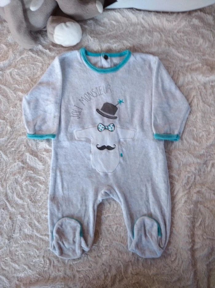Pyjama grenouillère velours Garçon 6 mois Joli Monsieur U tout petits - photo numéro 2