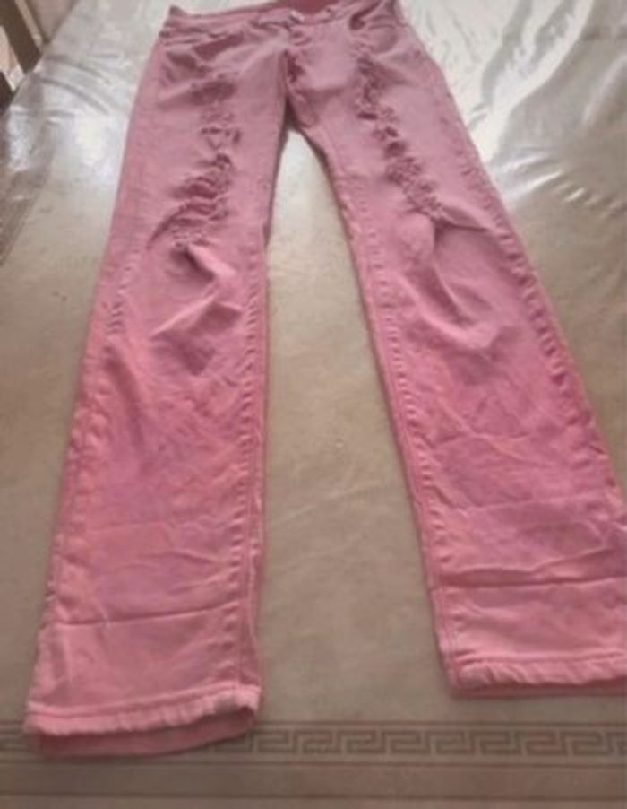 Pantalon troué Rose coton Taille 36 - photo numéro 2