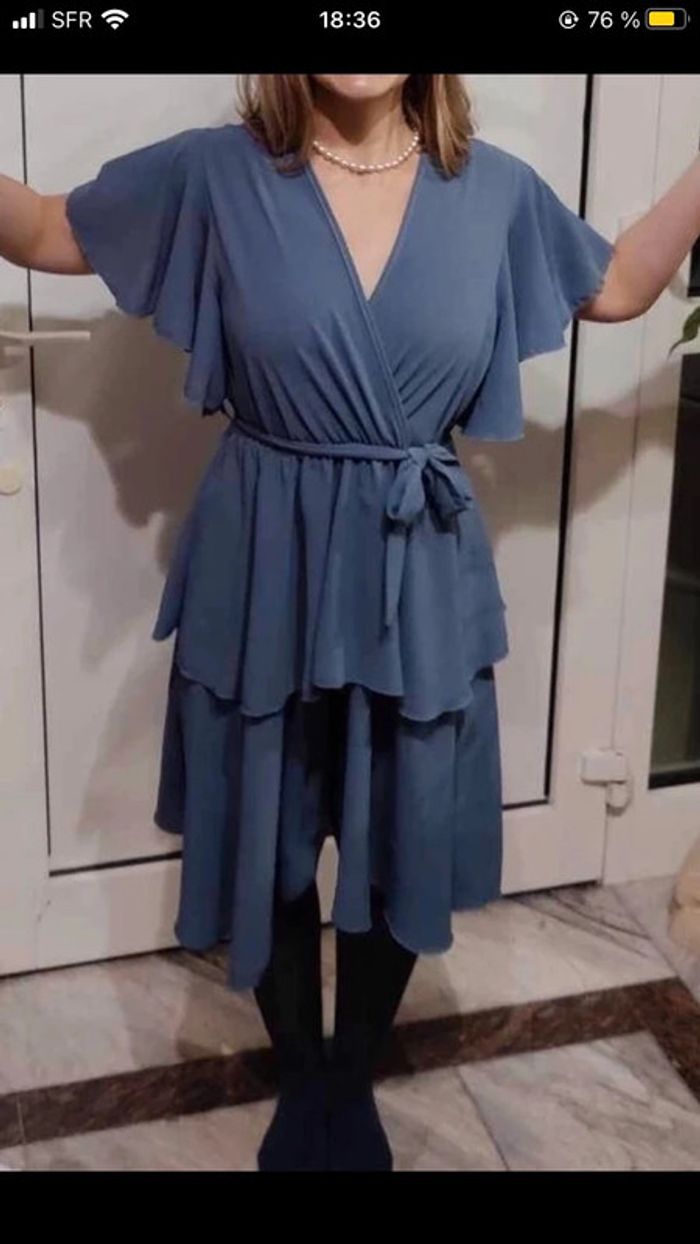 robe à volants bleu gris - photo numéro 5