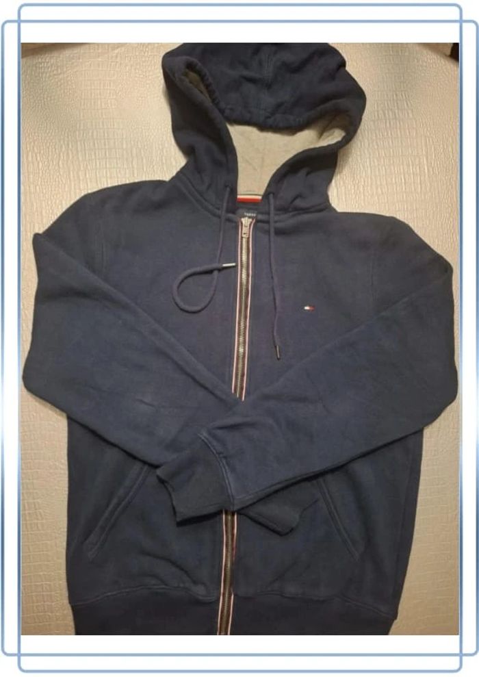 Sweat à capuche / hoodie full zip tommy Hilfiger - taille S - homme bleu brodé (326) - photo numéro 10