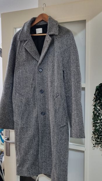 Manteau long à chevrons noir et blanc,  Sandro en laine vierge XL neuf