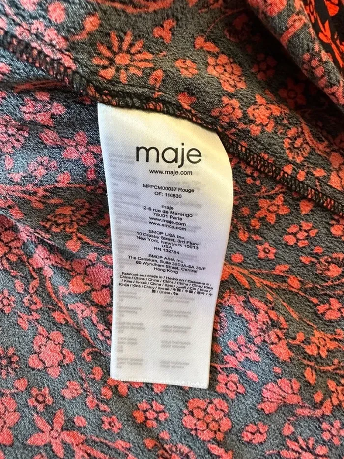 Chemisier Maje noir et rouge taille 38 motifs fleurs - photo numéro 6