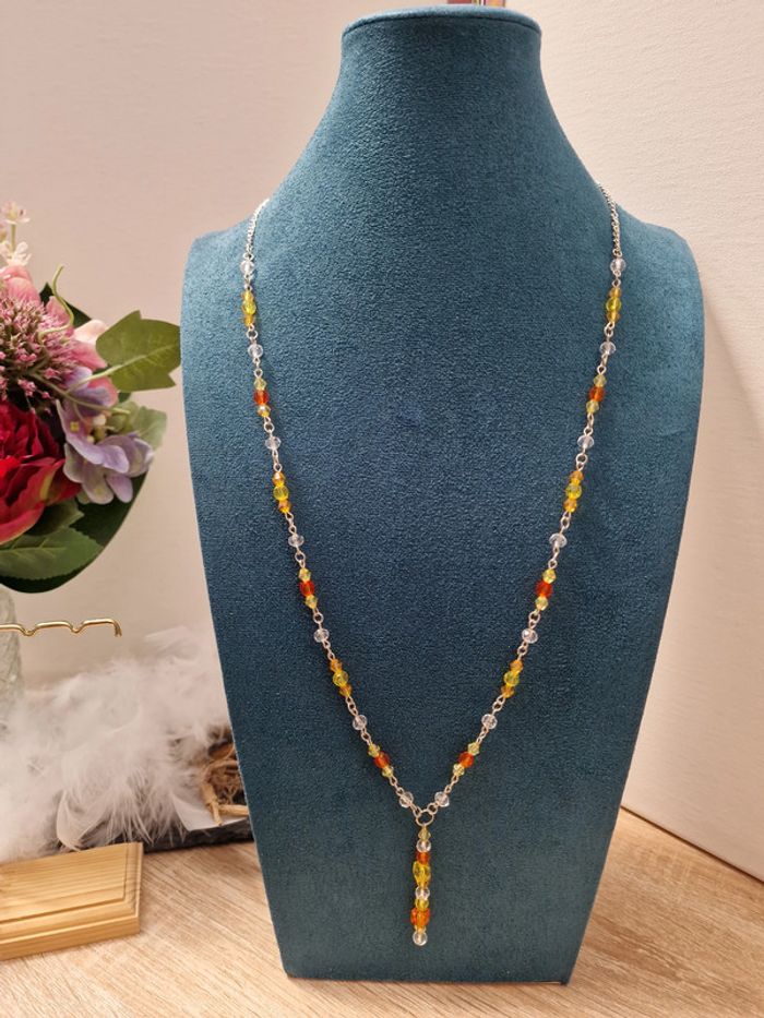 Collier Sautoir Argenté Orange Jaune - photo numéro 3