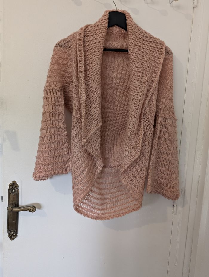 Boléro en tricot / crochet rose pâle femme Vintage Tu