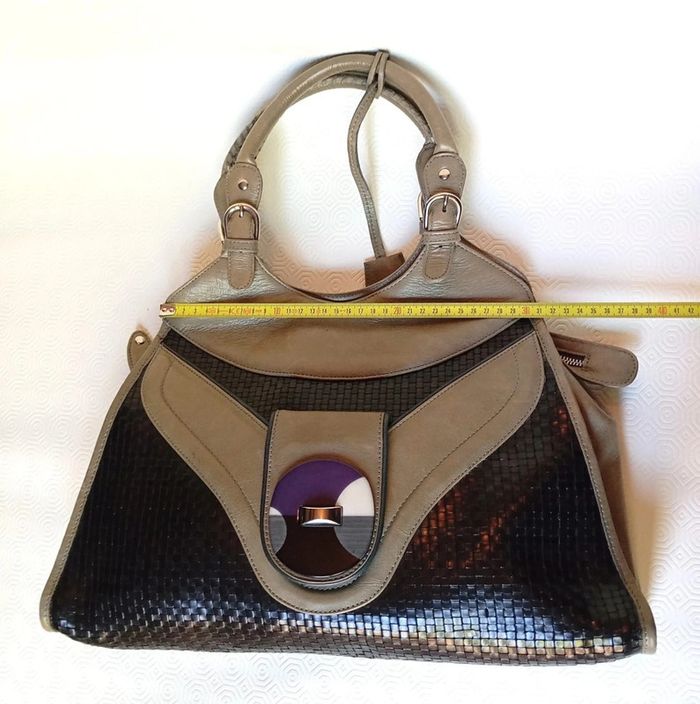 Sac a main kaki et noir Vintage pour femme, marque nonu, en très bon état - photo numéro 14