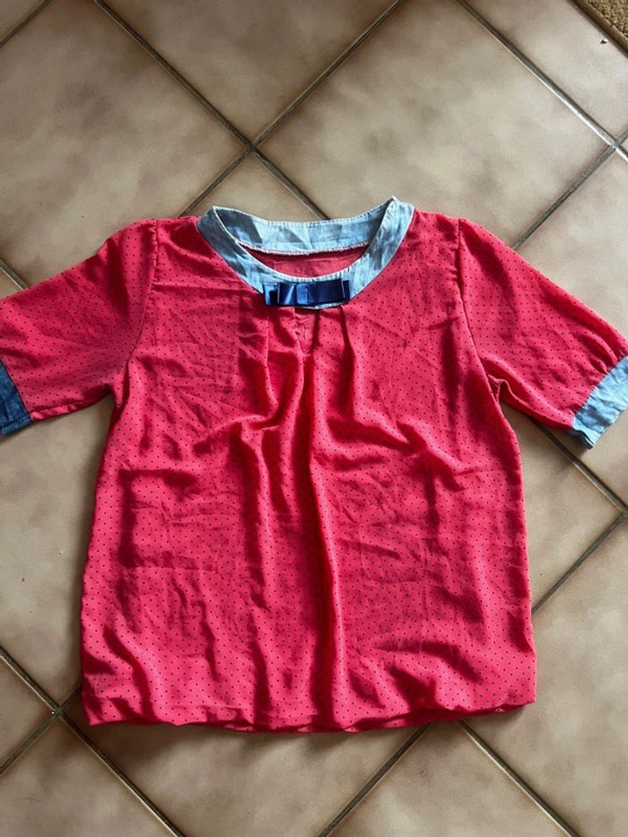 TEE shirt rose et noeud col en jean taille M
