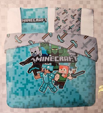 Parure de lit double (housse de couette + deux taies d'oreiller) - Minecraft