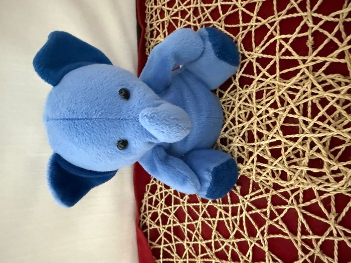 PELUCHE DOUDOU SUPER TOYS ELEPHANT BLEU ht18cm assis BILLES - photo numéro 6