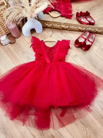 Taille 4 ans Robe créateur custom fille TAO rouge * sequins et tulle * 🌹