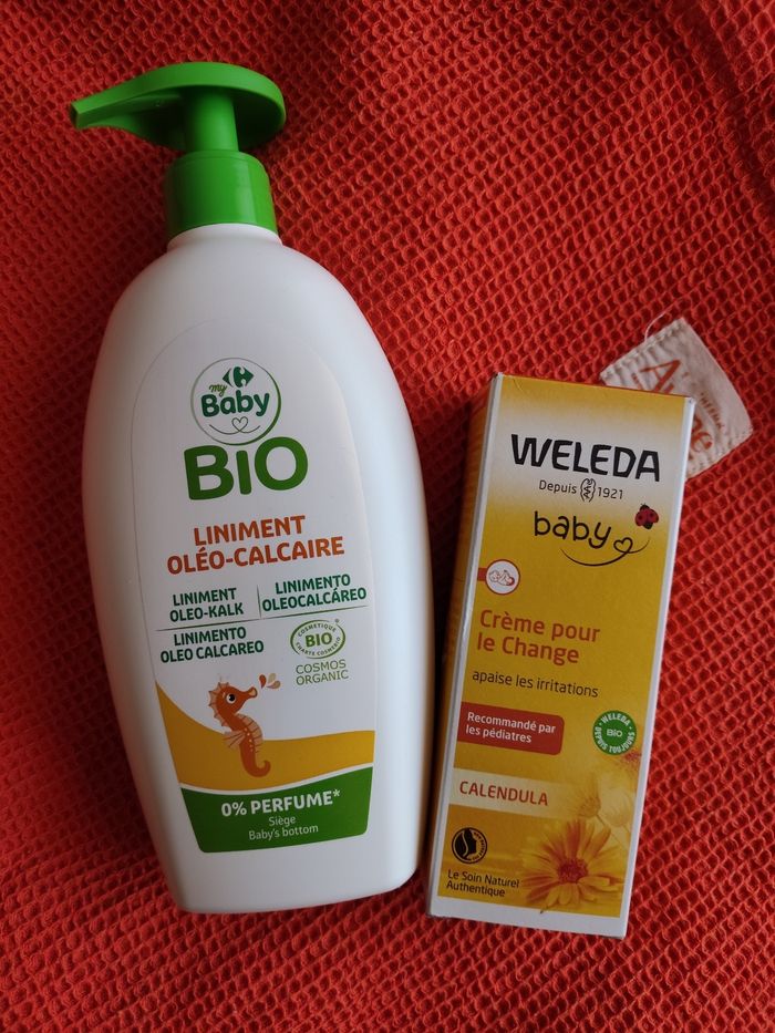 Lot de crème de change Weleda et linement Carrefour baby bio