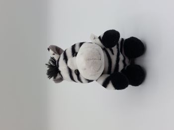Petite peluche doudou zèbre SAS ROLDAN blanc noir gris 14 cm assis yeux durs
