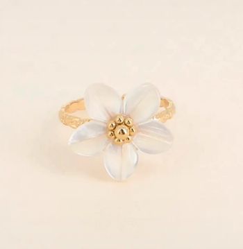 Bague fleur nacrée acier inoxydable