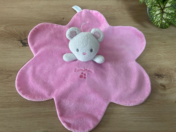 Doudou plat souris rose blanc luminou - photo numéro 2