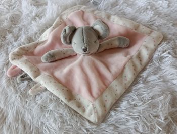 Doudou souris carré plat rose et a pois - Obaibi 