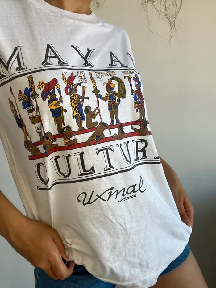 T-shirt vintage à motifs maya en coton taille M - photo numéro 5