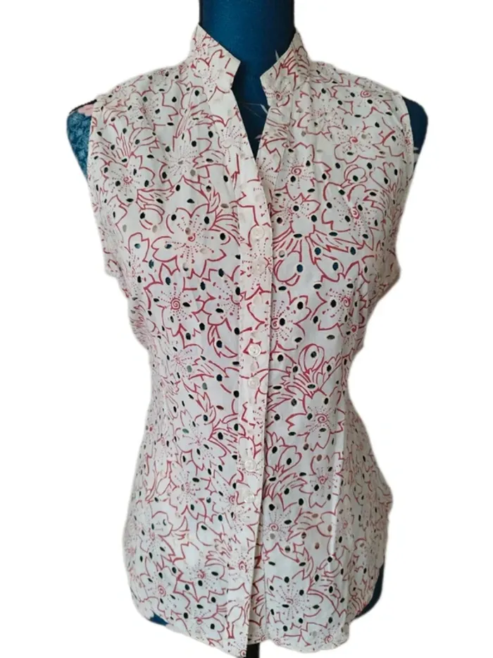 Blouse coton chemise sans manches fleurs de cerisier Sakura - photo numéro 2