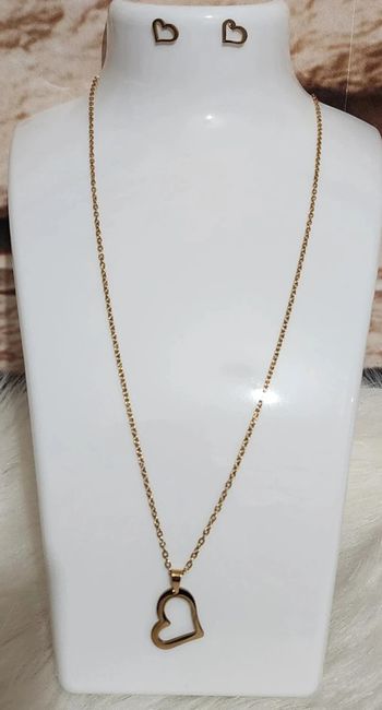 💎Parure Collier Boucles d'oreilles Coeur dorés 💎