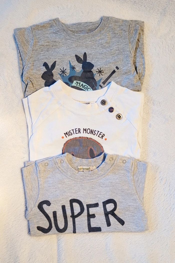 Lot de 3 t-shirts manches longues 6-9 mois – Confort et style pour petit bout