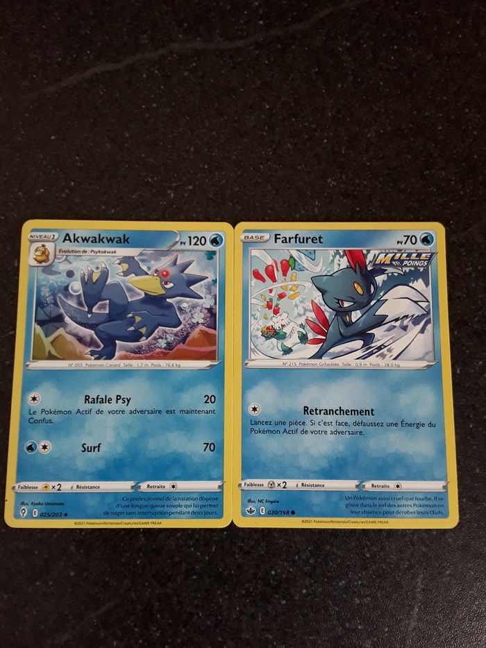 Akwakwak + Farfuret lot de 2 cartes Pokémon neuves