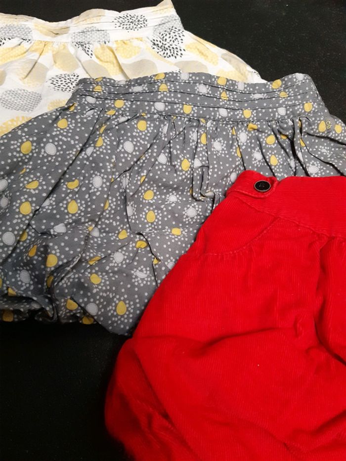 Lot 3 jupes boule neuf bébé fille 12 mois obaibi disney jaune gris rouge velours - photo numéro 2
