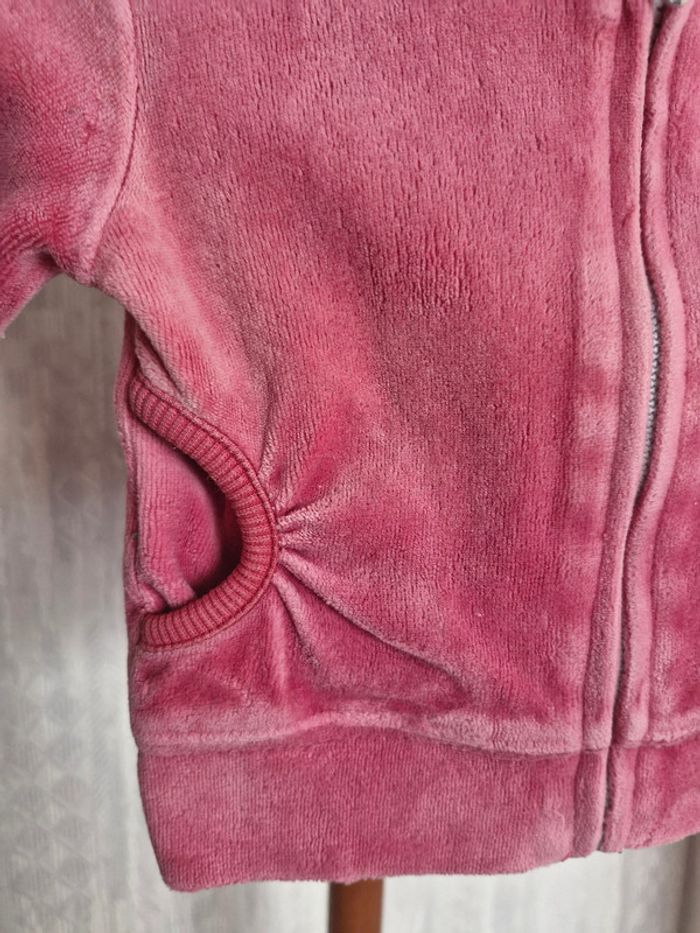 Gilet à capuche zippé bébé fille 3 mois Tex Baby rose Petit panda avec cœurs brodé coton polyester - photo numéro 3