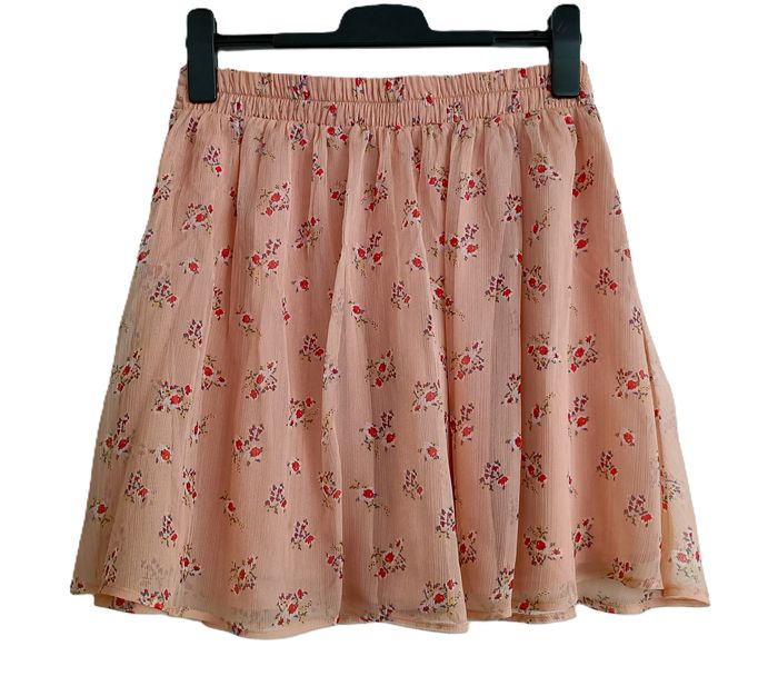 Mini jupe en voile rose à fleurs multicolores. Camaieu. Taille 40 / 42 - photo numéro 3