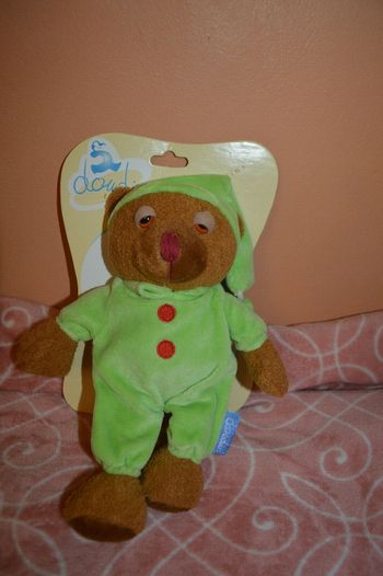 Doudou ours marron vert neuf