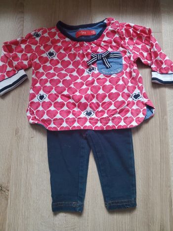 🌴 Ensemble 2 pièces jean + haut manche longue coloré taille 3 mois