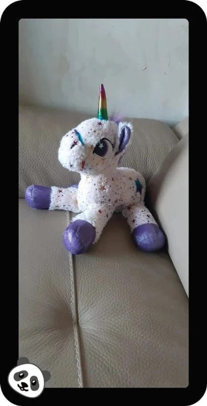 Peluche licorne rose clair/violette en très bon état - photo numéro 3
