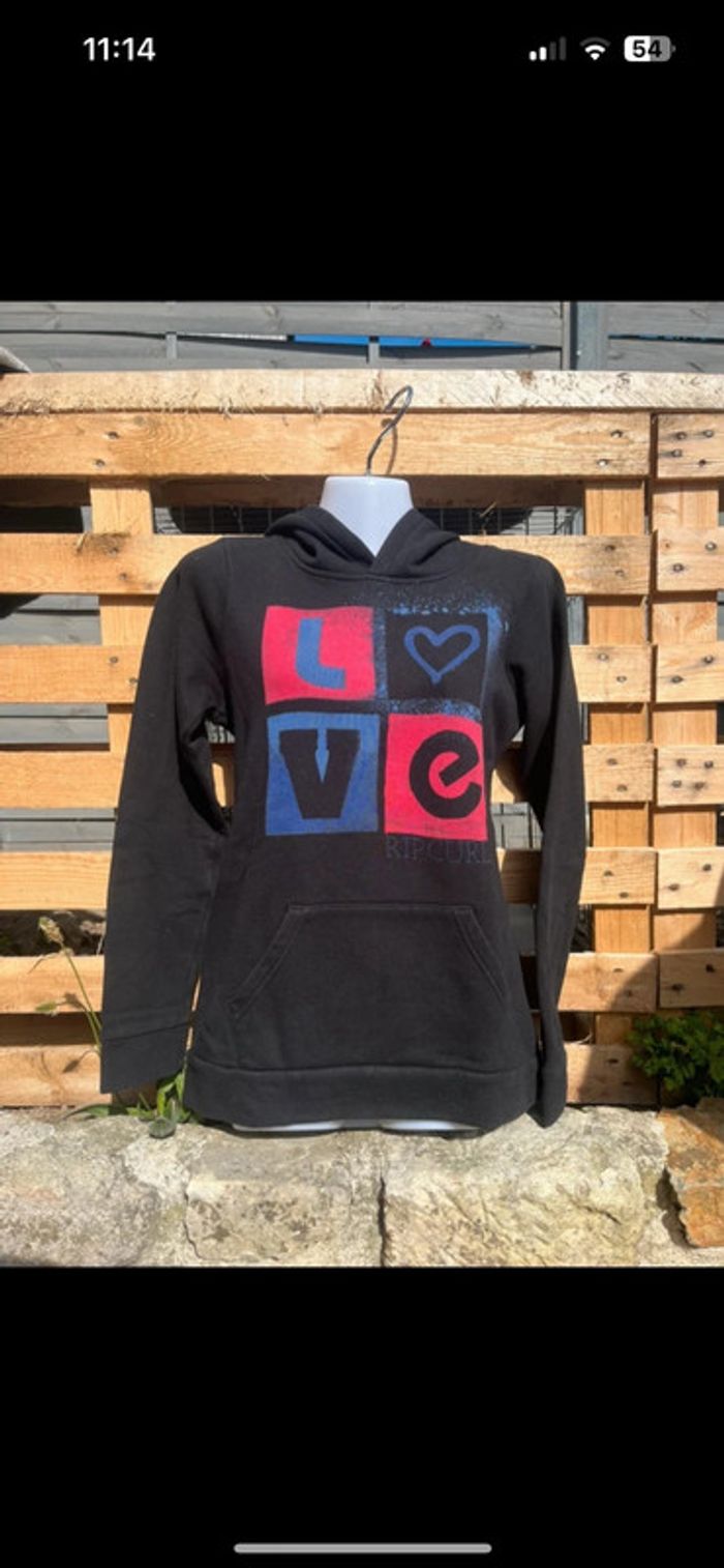 Sweat à capuche noir rip curl love coloré  Taille 14 ans