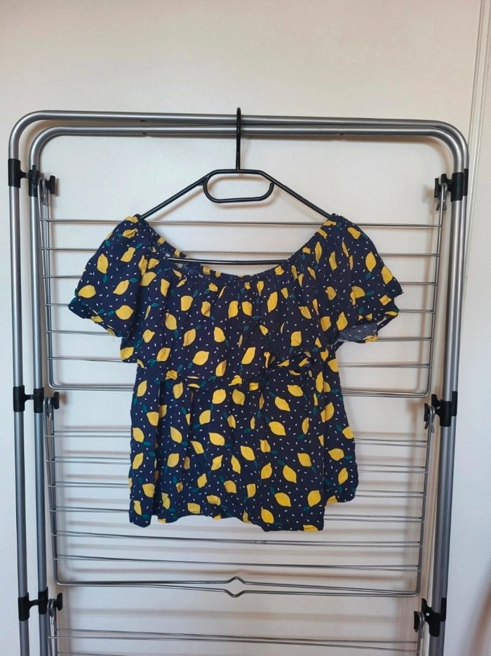 T-shirt bleu motif citrons - photo numéro 3