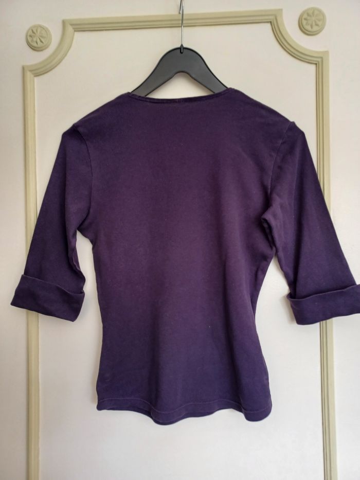 T-shirt col V violet taille 36 manches 3/4 - photo numéro 5