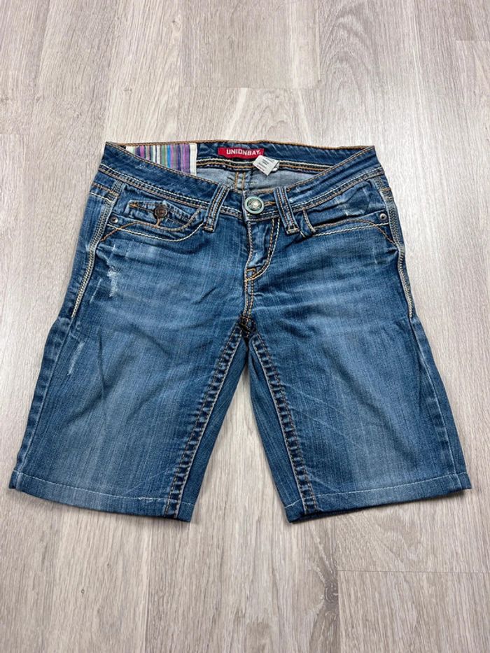 Short en jean vintage femme S – bleu avec poches brodées - photo numéro 2