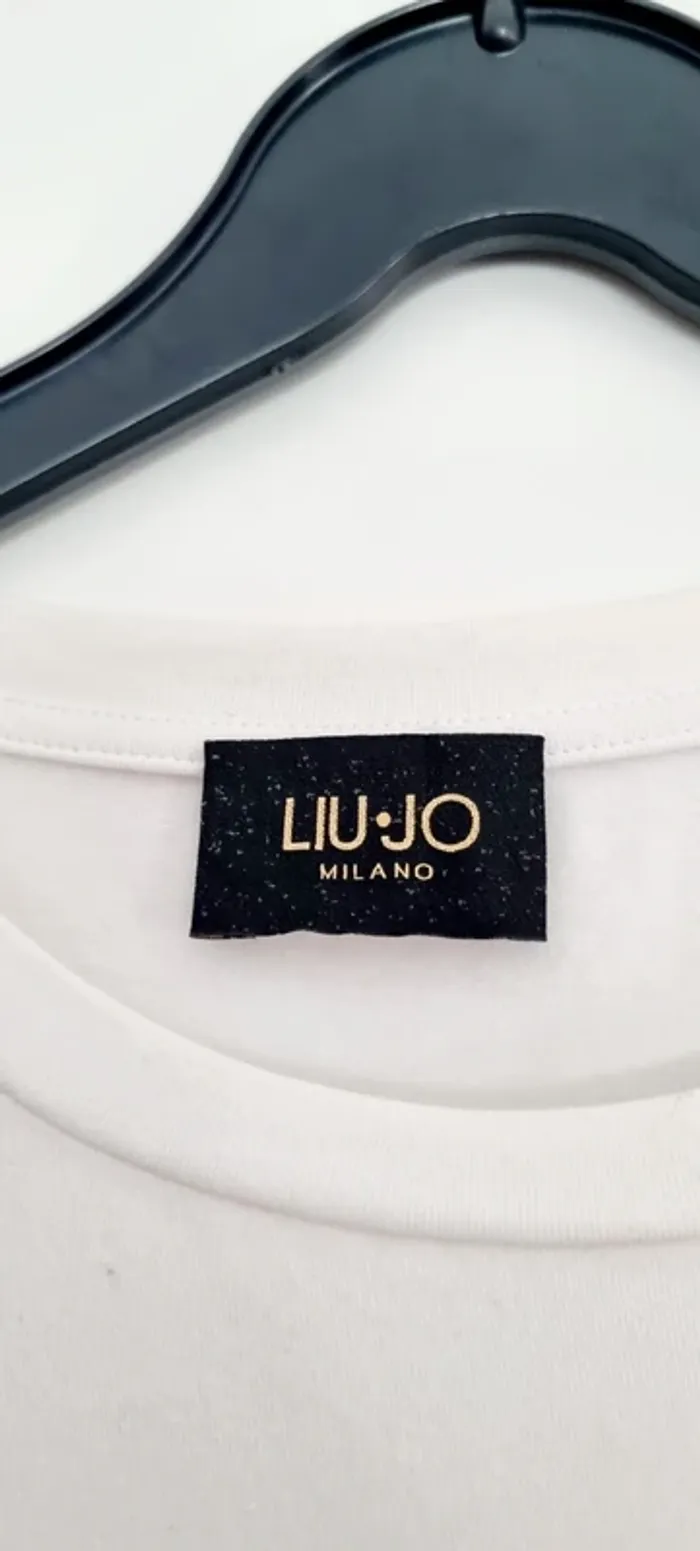 Tee-shirt blanc cœur strass doré liu jo 38 - photo numéro 4