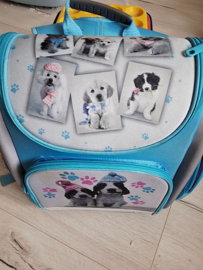 Sac à dos cartable bleu motifs chien rigide - photo numéro 2