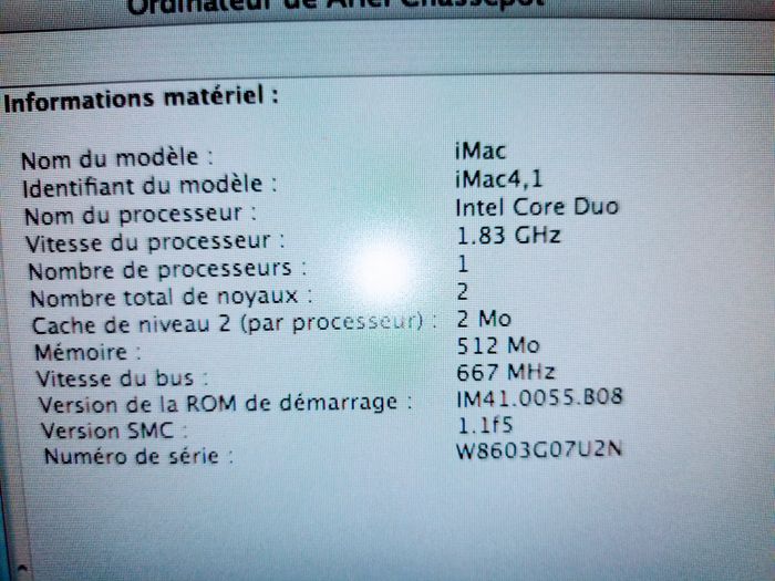 Apple iMac "Core Duo" 1.83 Ghz 2Mo Cache 512Mo Ram- 17 pouces avec câble secteur - photo numéro 5