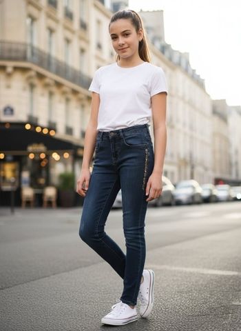 Jean Slim IKKS Bleu Foncé – Détails Biker & Coupe Sculptante

