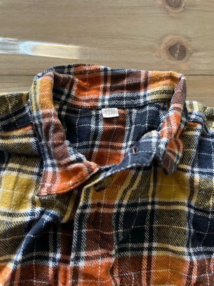 Chemise à carreaux orange et bleu 12 mois - photo numéro 2