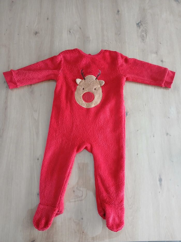 Pyjama bien chaud hiver bébé garçon rouge motif rennes 12 mois - Tex