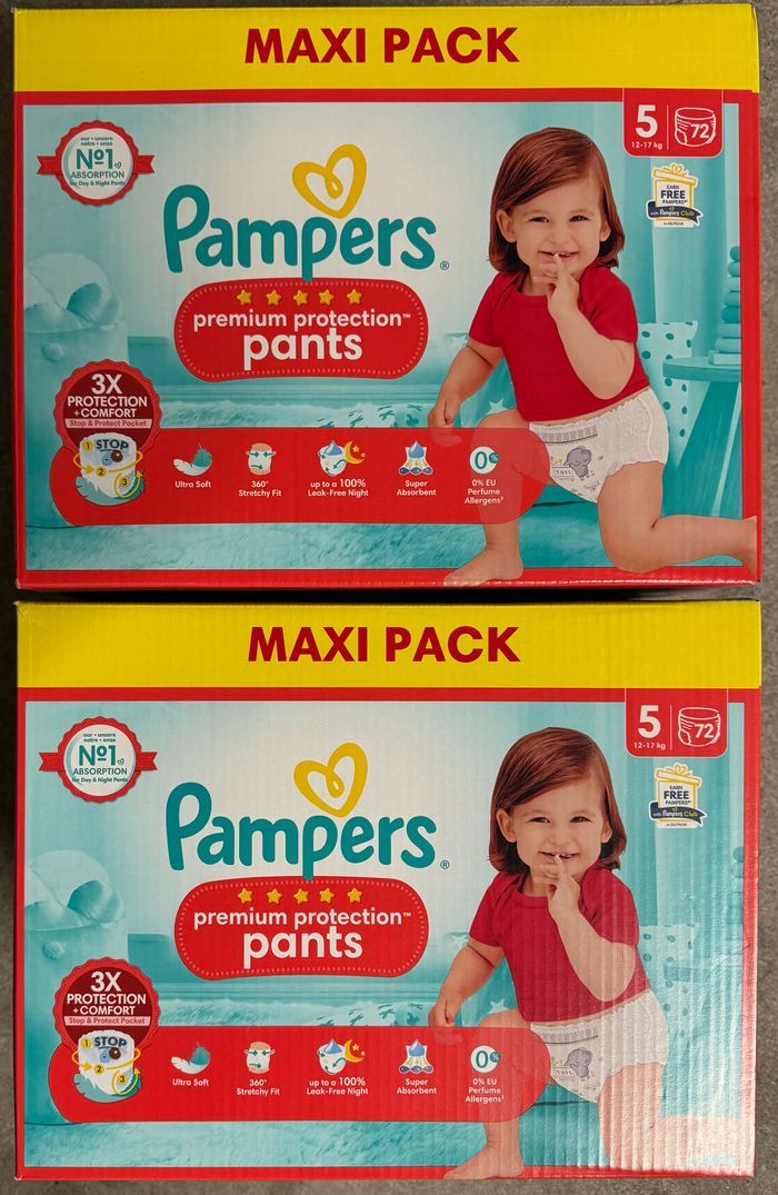 Lot de 2 cartons de couches Pampers Premium Pants taille 5 144 couches