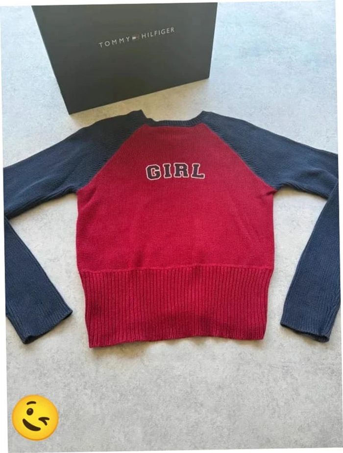 Pull Tommy Hilfiger Col V Taille L rouge Femme Women PULL188 - photo numéro 4