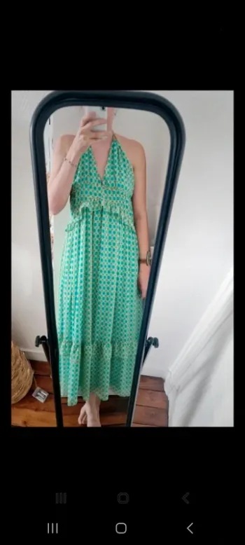 Robe longue imprimée vert bleu été 38 neuve