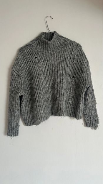 Pull gris Zara en laine effet destroy