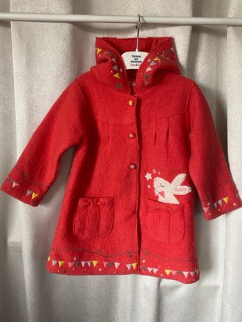 Manteau rose bonbon en laine bouilli 2 ans DPAM