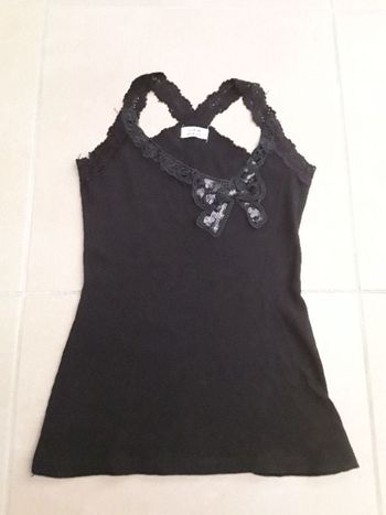 Débardeur noir dentelle et strass côtelé femme S MOLLY BRACKEN TBE