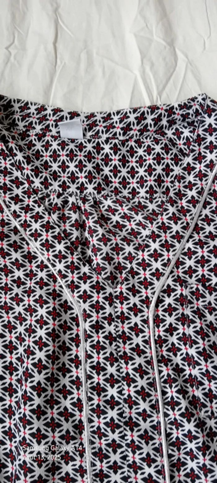Blouse fluide manches longues col V motif fleurs liseré argenté noir femme L m&s mode - photo numéro 13